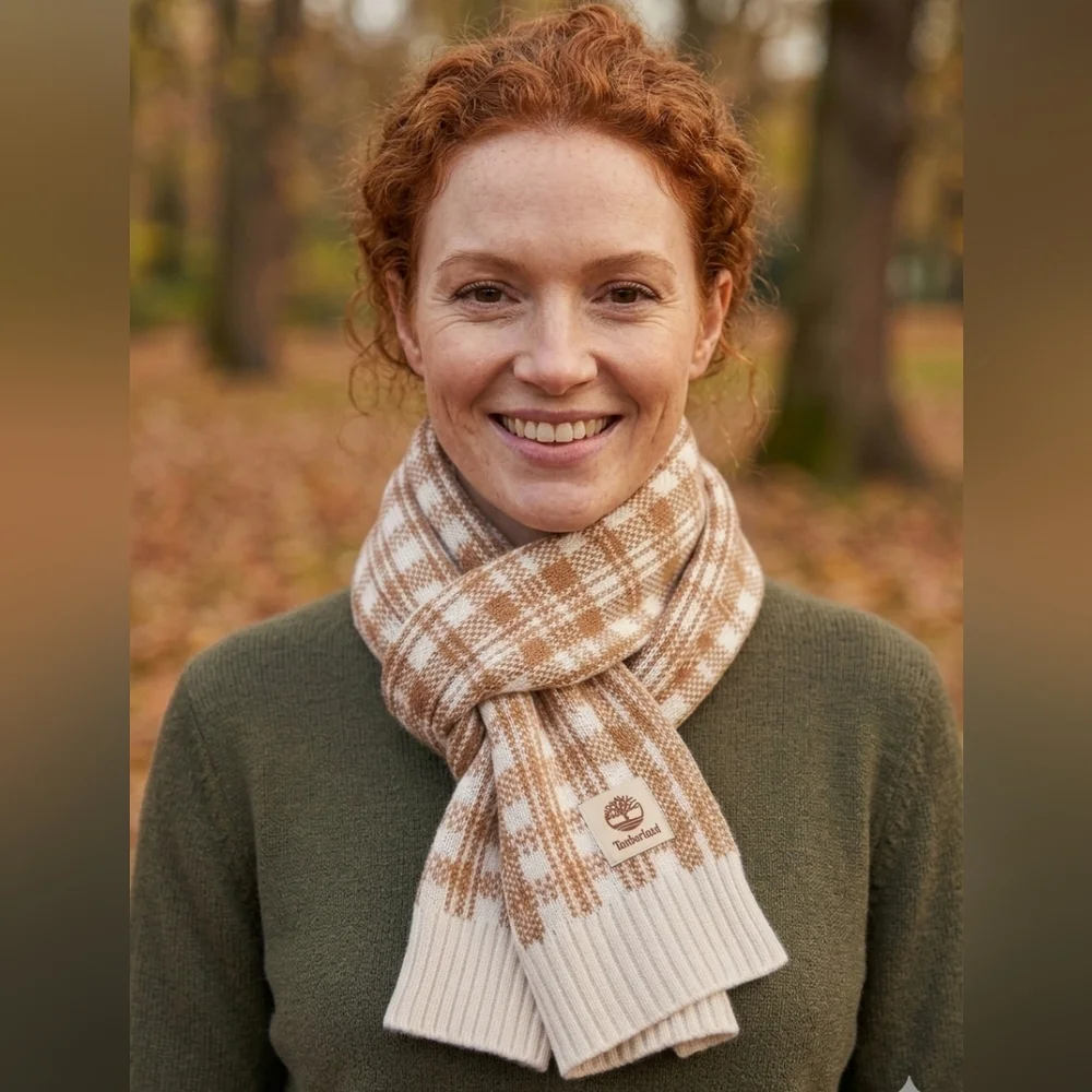 New Timberland Brown Plaid Scarf
